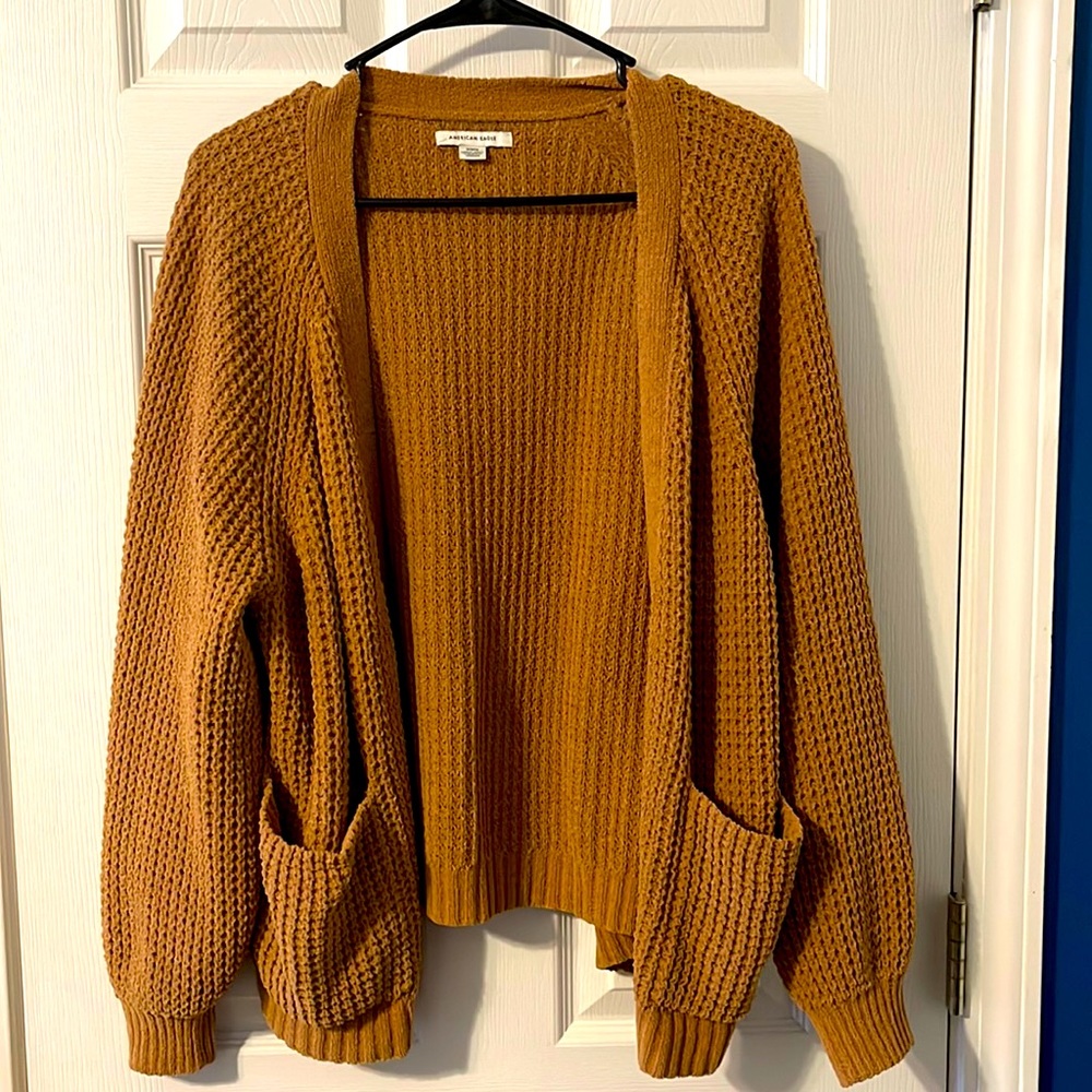 American Eagle Mustard Yellow Chenille Cardigan Size Medium Women’s